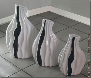 Dekovasen Set 3 Vasen Tischvasen Keramik 40cm - Madeira Weiß / Schwarz