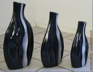 Dekovasen Set 3 Vasen Tischvasen Keramik 40cm - Madeira Schwarz / Silber
