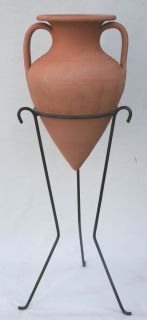 Kräutertopf Amphore Pflanzkübel TERRACOTTA "BICO-2" - ca.45 CM MIT Ständer breit mit Henkel
